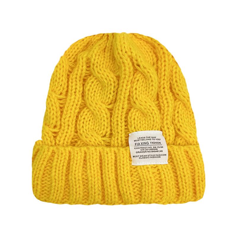 

Womens Solidcolor Twisted Knitted Woolen Hat Coldresistant Versatile Winter Yellow