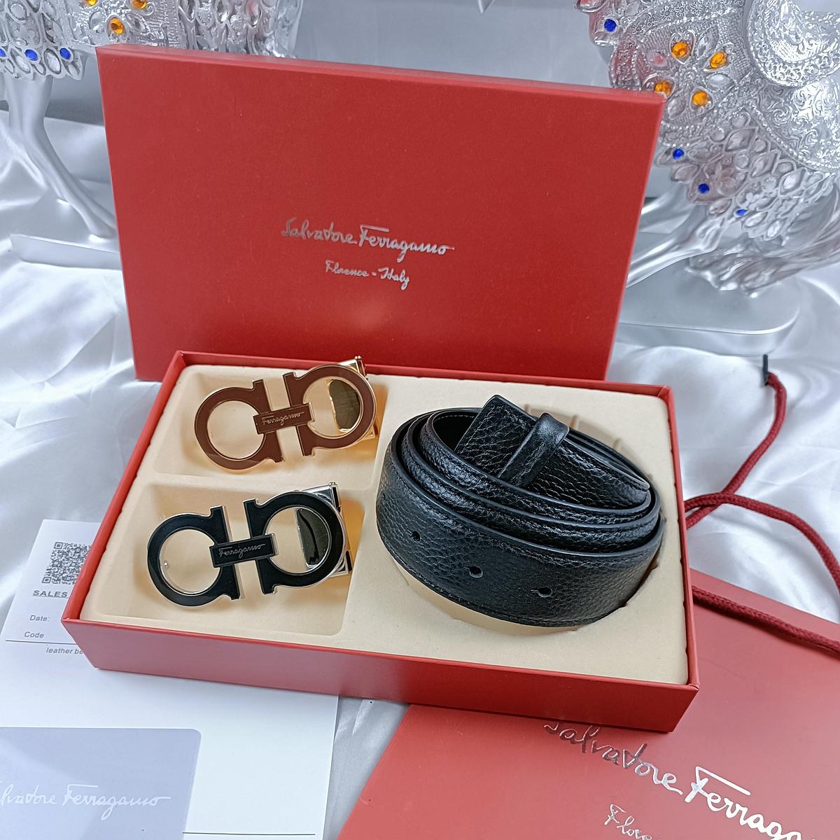 

Salvatore Ferragamo 3.5cm Men s Belt Luxury Brand Designer Belt Double Buckle Buckle One Belt Gift Box Classic lychee pattern 105cm
