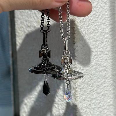 Elegante Collana Saturno con Ciondolo in Cristallo 3D Imperatrice Vedova Austria per Donna