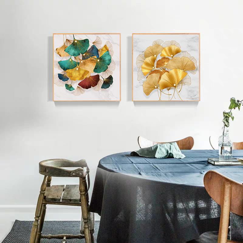 Moderne bunte Blattgoldpflanze Ginkgoblatt Wohnzimmer Veranda Hintergrund Wanddekoration Malerei rahmenloses Wandbild