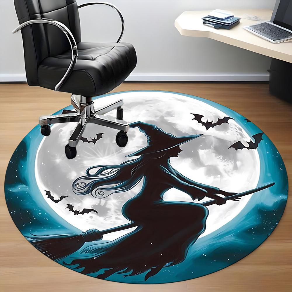 1PCWitch Moon Office Round Area Rug, Mat Suitable For Office, Under Office Chairs Bedroom Living Room Home Decor, Room Deco