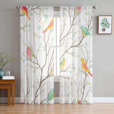 Colorful Birds Chiffon Sheer Curtains For Living Room Bedroom Decoration Window Tulle Curtains Drapes