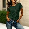 Women Casual Round Neck Short Sleeve T Shirt Button Down Front Relaxed Fit Lightweight Top for Everyday Wear