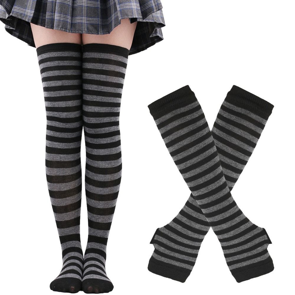 Gothic Y2K Lolita Fingerless Gloves for Halloween Costume Thigh High Boot Socks  for Women
