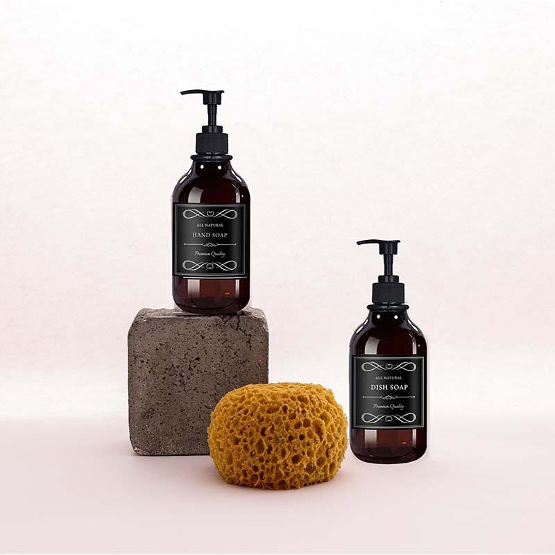 500ML/16.9OZ 2PCS Shampoo Body Wash Dispenser Hand Soap and Dish Soap Dispenser with Pump Soap Bathroom Bottle with 6 Waterproof Labels