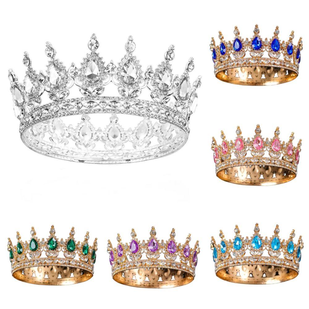 Rhinestone Baroque Pageant Crowns Cake Decorations Luxury Crystal Queen Princess Tiara Headpieces Round Bridal Crowns