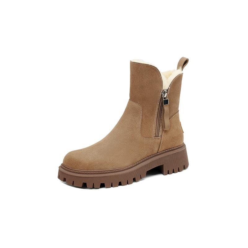 Fashion Warm 2025 Snow Boots Wool Genuine Leather Cow Suede Thick High Heels Zipper Ankle Boots Punk Short Platform Boots Shoes