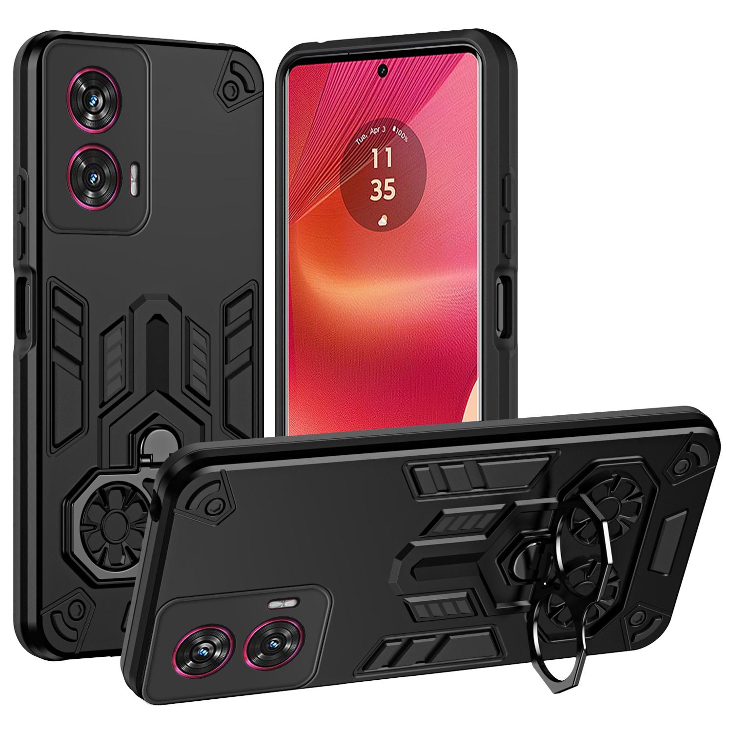 

For Motorola Edge 50 Fusion 5G Case Ring Holder Kickstand PC+TPU Shockproof Phone Cover