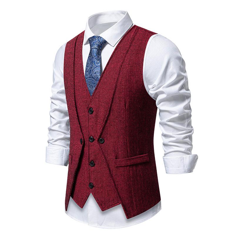 England Style Men's Suit Vests Fake Two Pieces Business Casual Waistcoats Vintage Mens Formal Dress Vest
