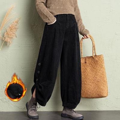 Autumn Arts Style Women Elastic Waist Loose Pants All Matched Casual Corduroy Vintage Harem Pants Plus Size Trousers