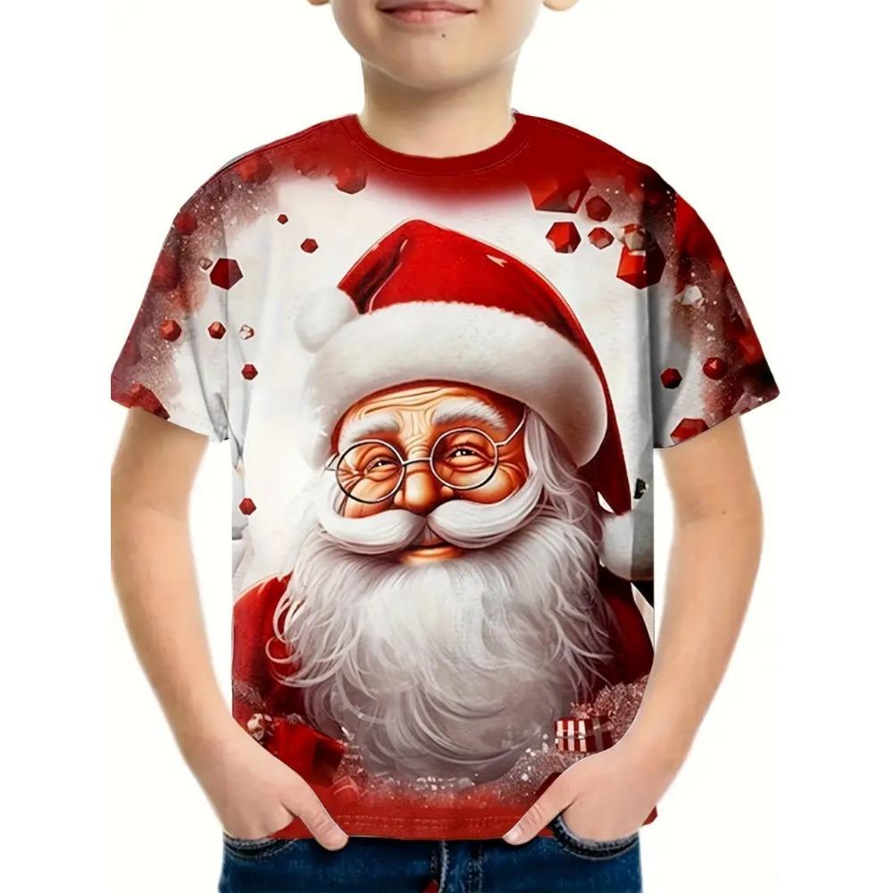 Children's Clothing Santa Claus 3D Print T-Shirts for Boys Short Sleeve Child T-Shirt Christmas Casual Girls Summer Clothes Tops