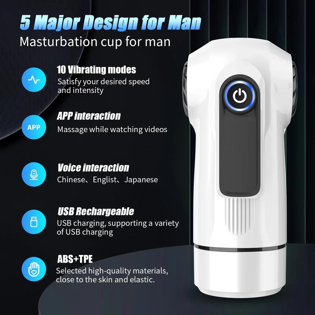 Automatic Male Masturbator Simulated Oral Sex Labia Vagina Pocket Pussy Strong Vibration Male Masturbation Cup Penis Exercise