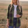 Women's Casual Plaid Long Sleeve Shirt Jacket with Lapel Collar for Everyday Wear