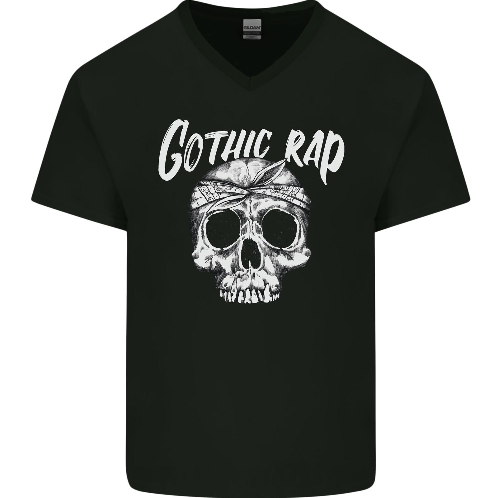 Gothic Rap Skull Hip Hop Music Gangster Mens VNeck Cotton T-shirt XL