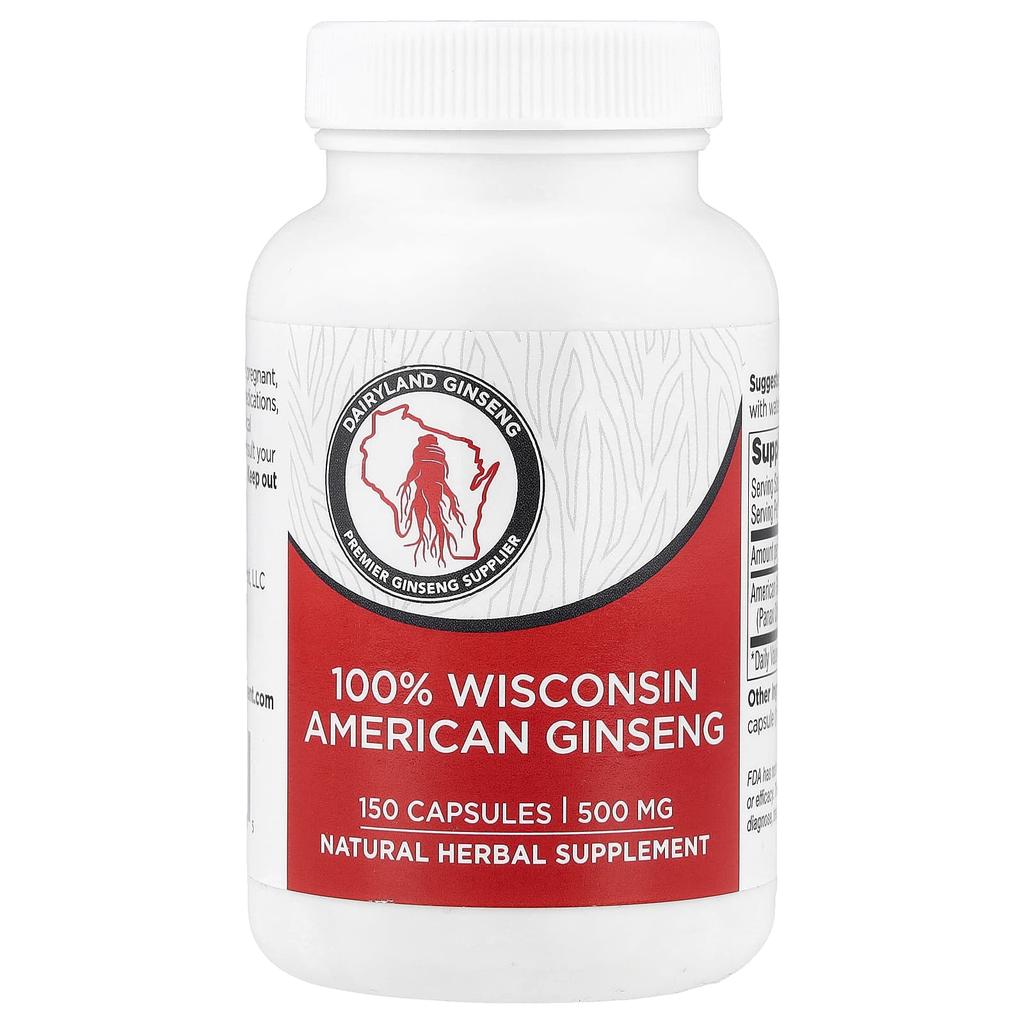 Dairyland Ginseng, 100% Wisconsin Ginseng, 500mg, 150 Capsules