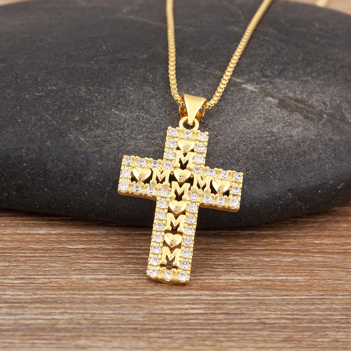 

Nidin High Quality Cross/Heart Mama Letter Sparkling Zircon Pendant Necklace For Women Female Irregular Geometric Jewelry Gifts