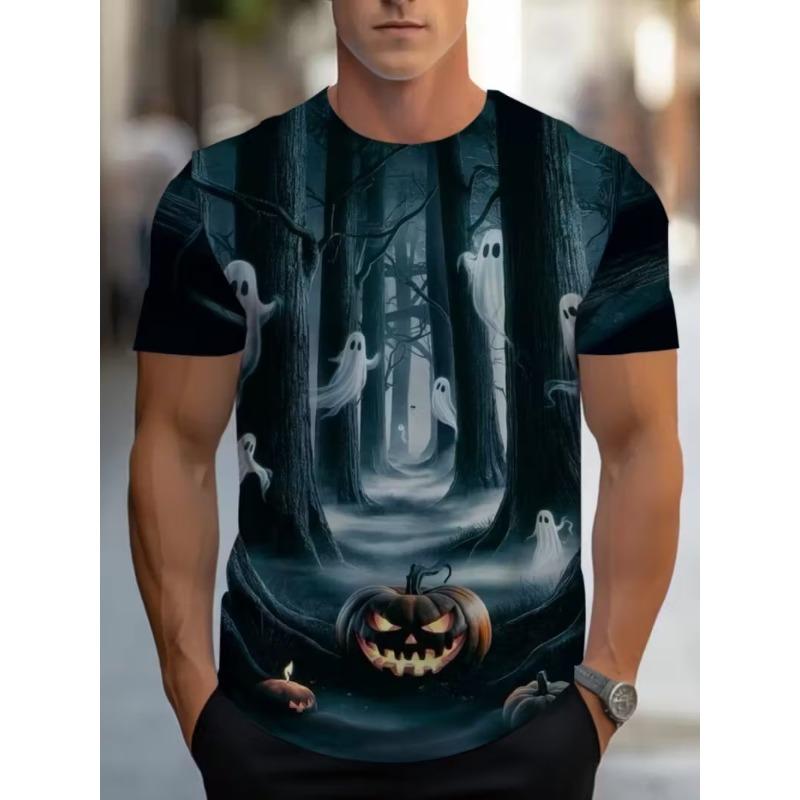 Fashion Halloween Men's T-shirts Clothing Crew Neck Short-sleeved Tee Funny Pumpkin 3D Printed Short Sleeve T-shirt For Men