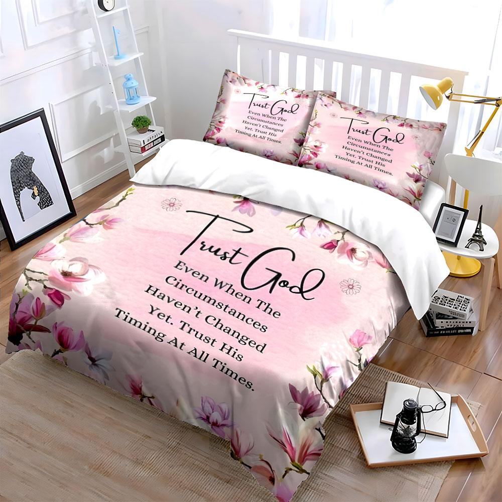 Floral-Inspired Faith Wall Decor Kid'S And Adults' Bedroom Decor, Exquisite Three-Piece Bedding Set Gift