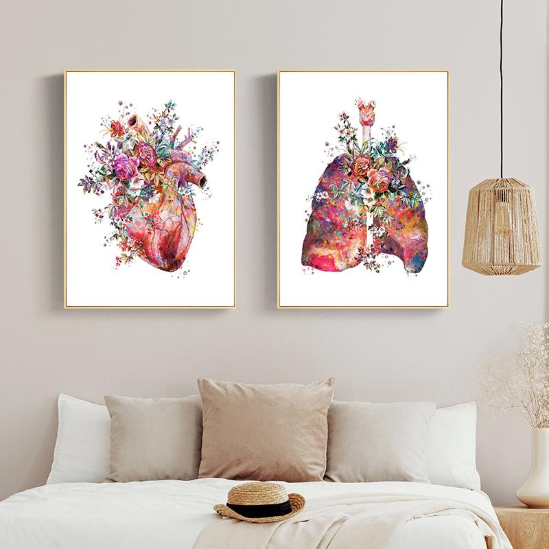 Bunte Anatomie Kunst Blume Organe Herz Lunge Poster und Drucke Medizinische Bildung Wand Kunst Leinwand Malerei Home Dekoration Geschenk