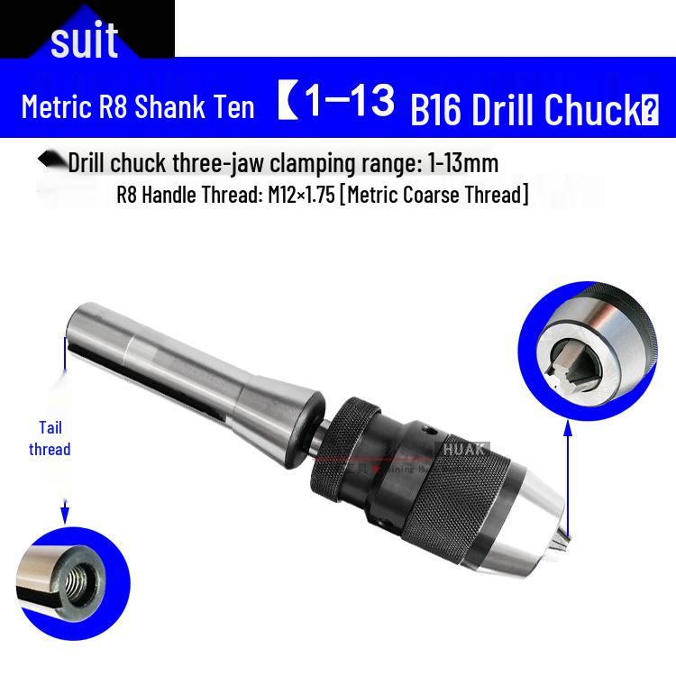 Self-Tightening Self-Locking Drill Chuck 1-13mm/1-16mm with Morse Taper Hole for Drill/Mill Machines