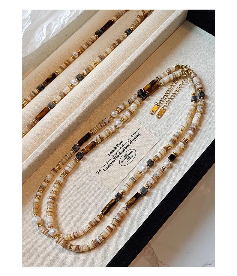 Women's Y2K Style Freshwater Pearl & Tiger Eye Stone Necklace