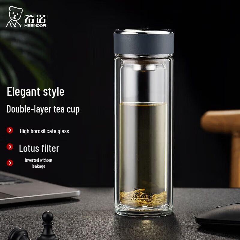 Heenoor Portable Double-Layer Borosilicate Glass Tea Cup