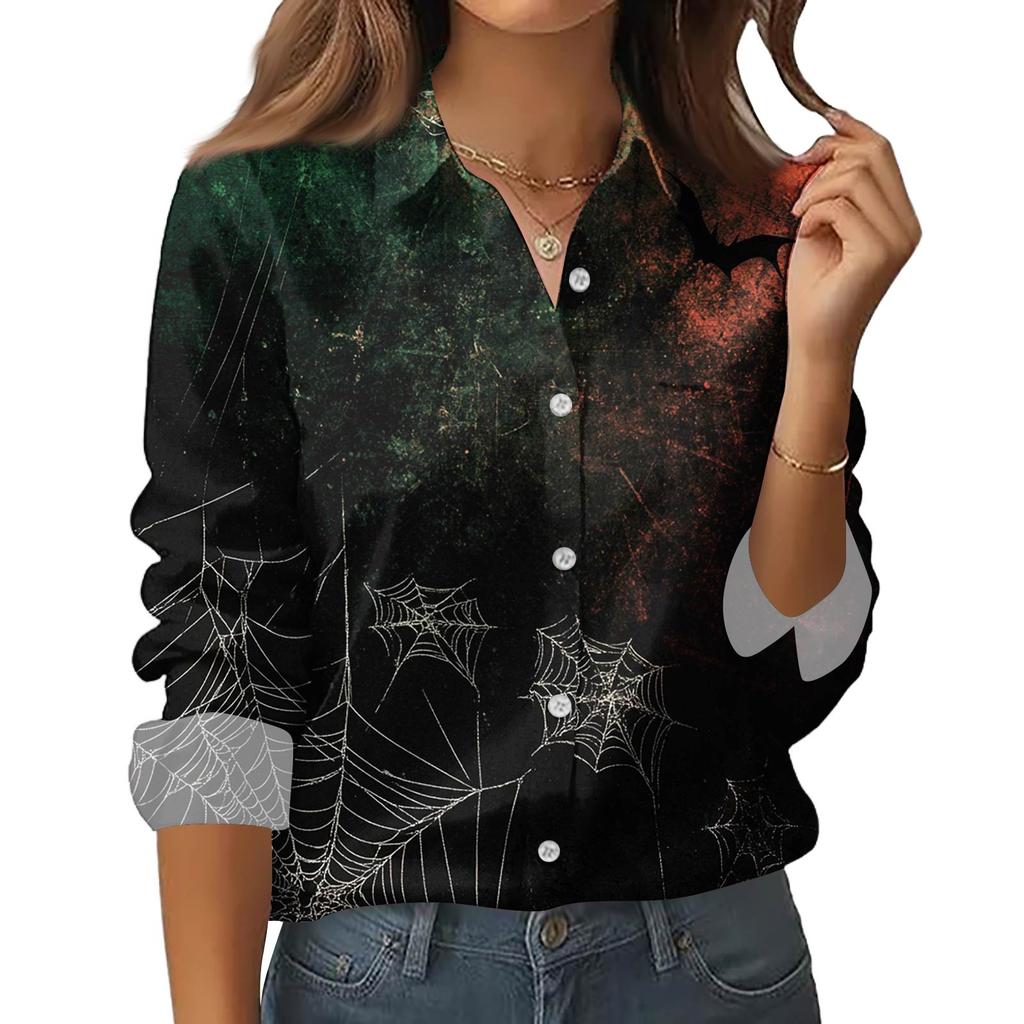 Dámská košile halenka s potiskem tlačítka s dlouhým rukávem ležérní základní košilový límec s běžným topem