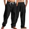 Men's Casual Relaxed Fit Linen Pants with Drawstring Waist Lightweight Breathable Summer Trousers for Beach & Everyday Wear