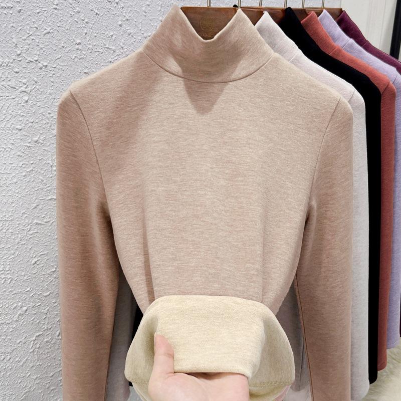 Warm Fleece Turtleneck Bottoming Shirt Women's Inner Turtleneck Winter Fleece Thickened Silk Cashmere Heating Women's Warm Top