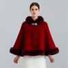 Cardigan Cape en Maille Oversize pour Femme avec Col en Fausse Fourrure Manteau Châle Chaud d'Hiver