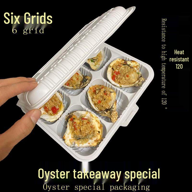 Six-Compartment Disposable Takeaway Box for Oyster, Scallop, Eggplant, and BBQ Dishes