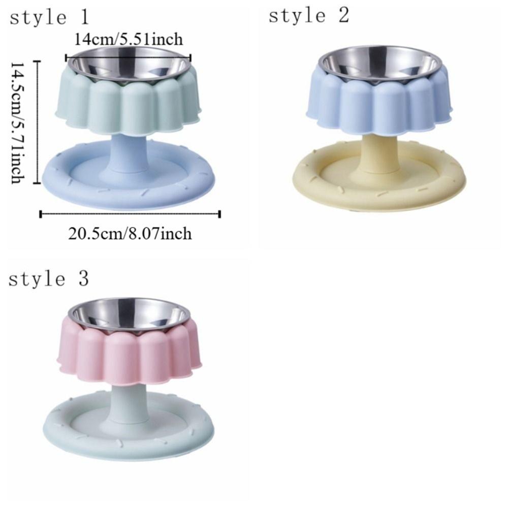 Non-Slip Base Pet Stainless Steel Bowl Cake Shape Stable Detachable Pet Bowl Elevated Design Cartoon Neck Protection Bowl