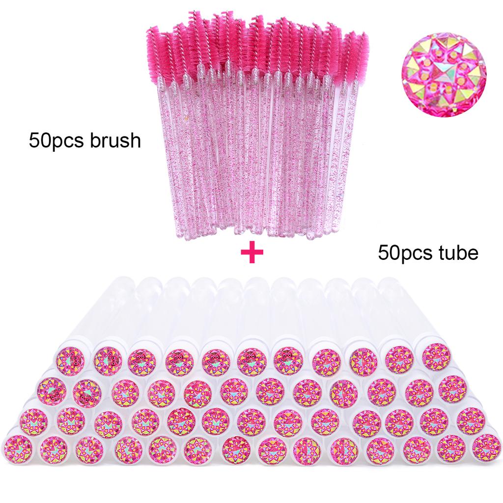 With Crystal Lash Mascara Wands Eyebrow Comb Spoolies Container Lash Brush Applicators Makeup Tools 50Pcs Eyelash Brush Tubes
