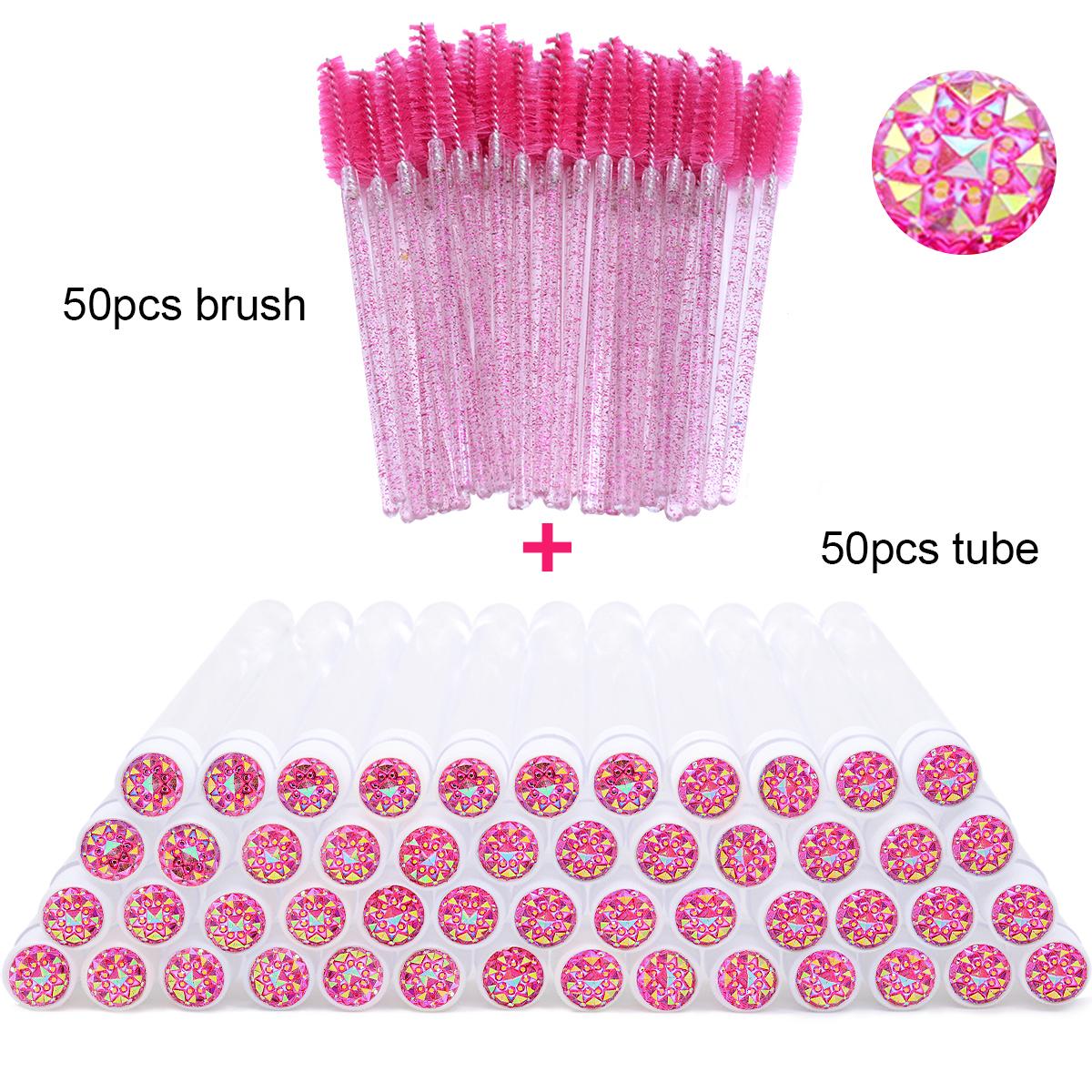 

50Pcs Eyelash Brush Tubes With Crystal Lash Mascara Wands Eyebrow Comb Spoolies Container Lash Brush Applicators Makeup Tools