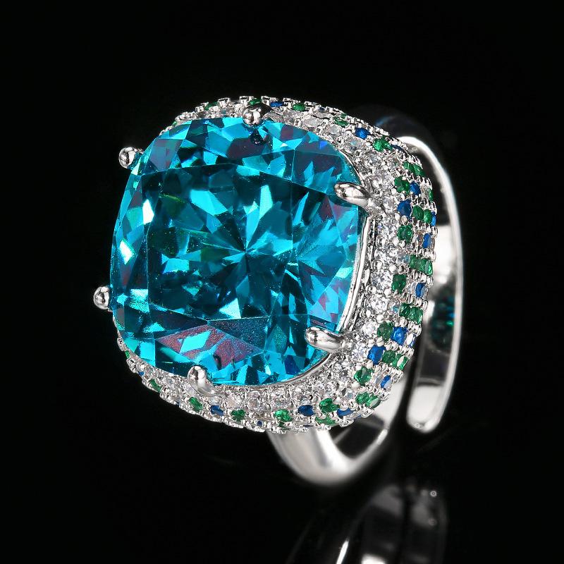 Set Necklace Ring Jewelry Retro Simulation Sea Blue Para Green Fat Square Simple Style Women'S Premium