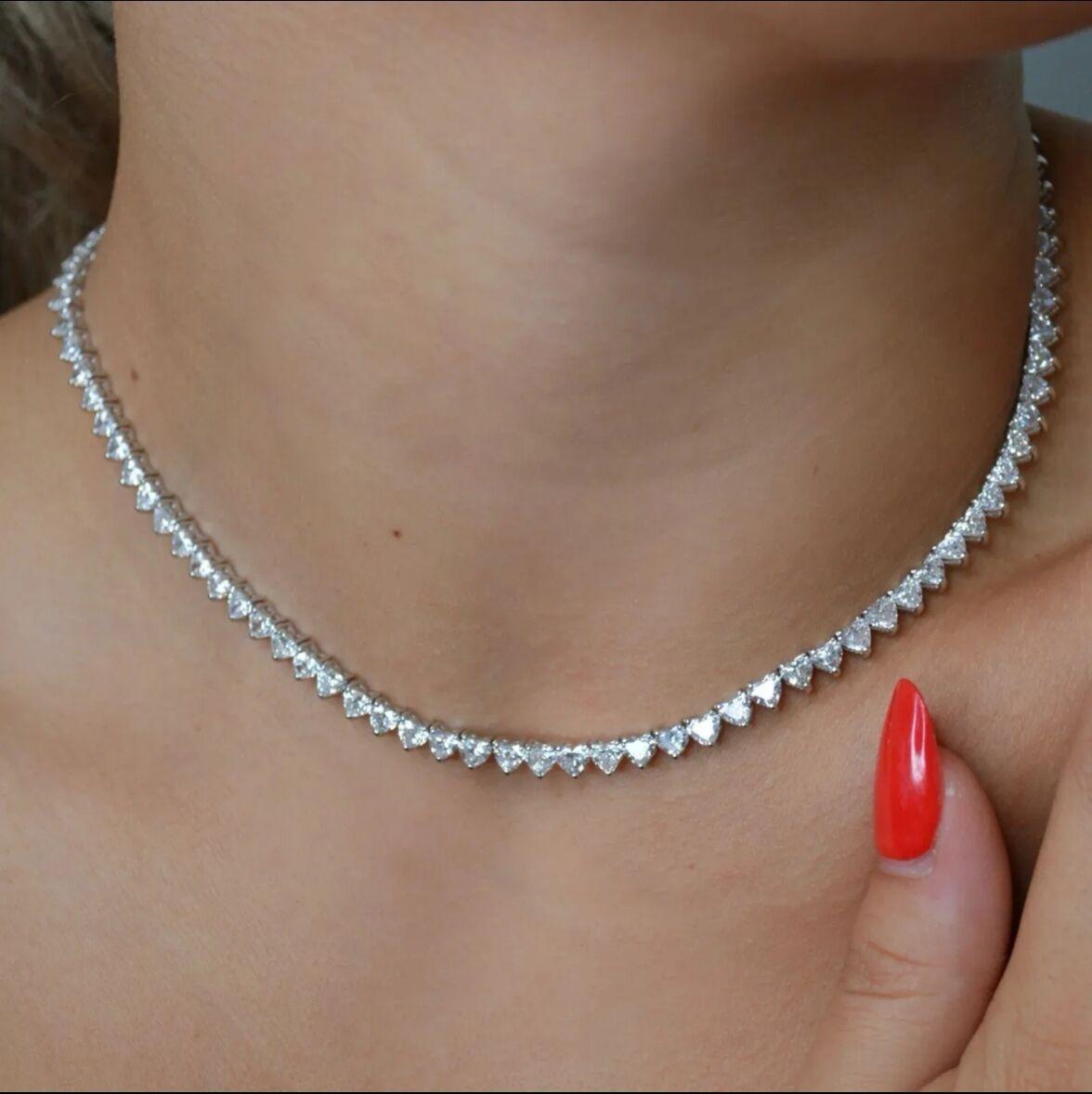 

5A heart shape CZ iced out bling heart cz tennis necklace for women girlfriend valentine s gift fashion jewelry 15inch
