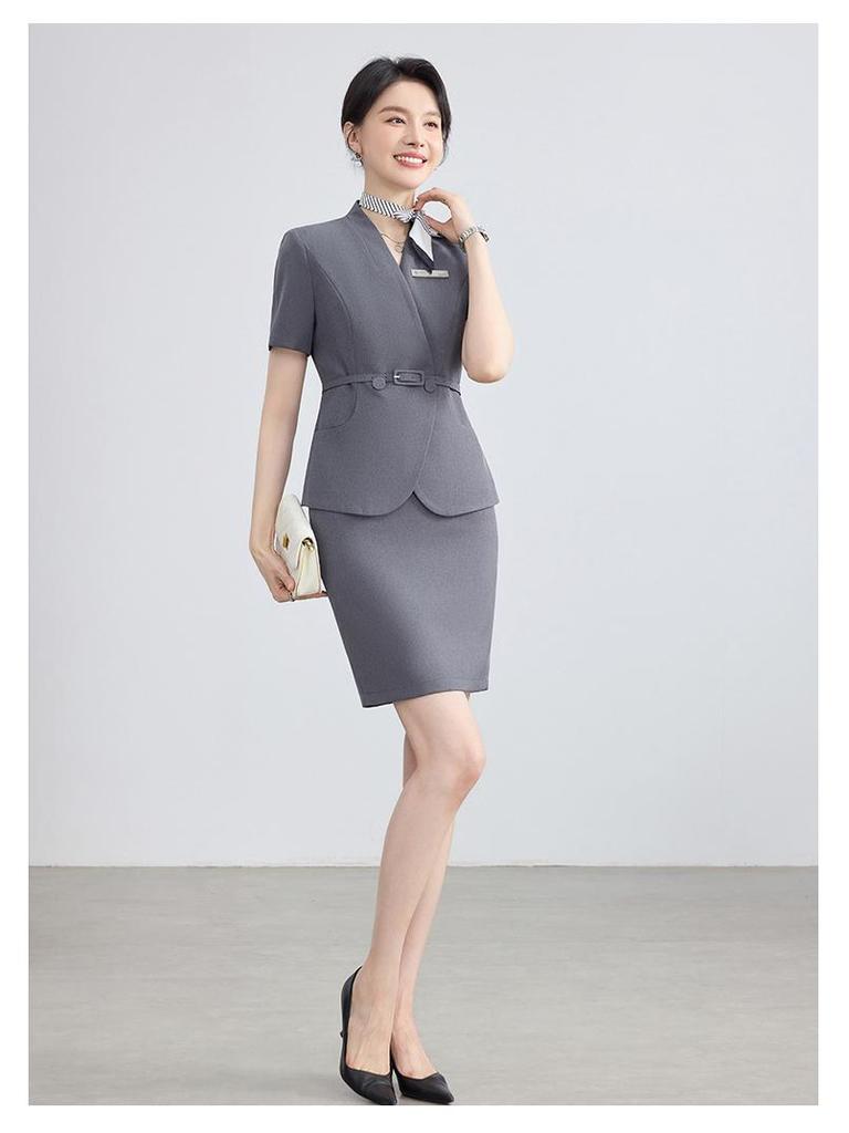 Women's Summer Short-Sleeved Professional Suit - Elegant Workwear for Hotel, Jewelry Store, and Salon Reception