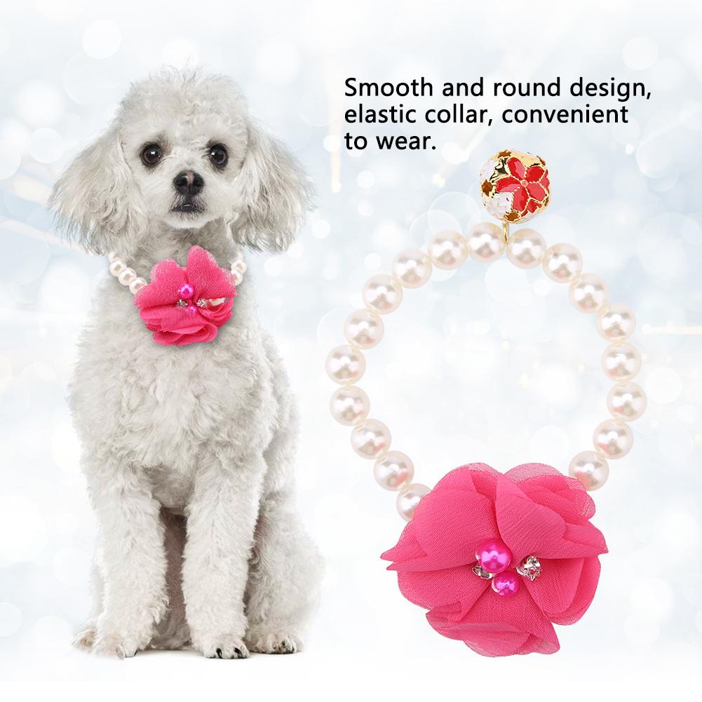 Dog Pet Pearl Flower Collar Elastic Necklace for Puppy Collar Jewelry Accessory(Rose Red)