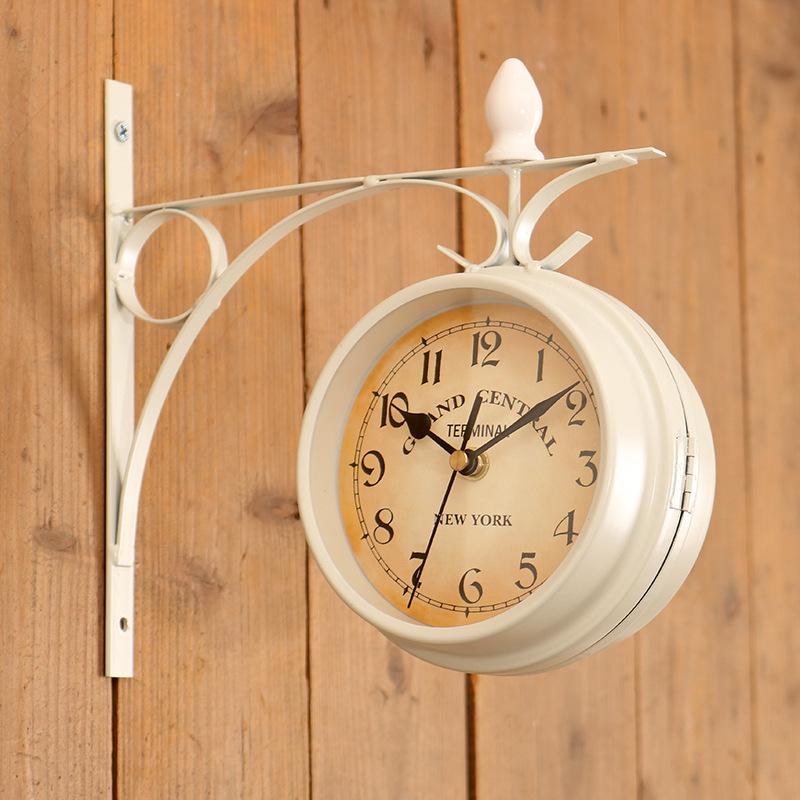 European Retro Double-Sided Decorative Iron Wall Clock for Living Room