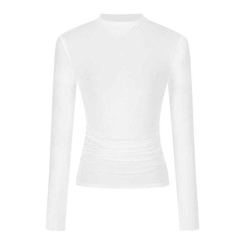 Pleated Slim Fit Long-Sleeve Turtleneck Top for Autumn and Winter