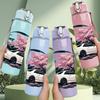 1PC Cherry Blossom Retro Car 750ml Color Plastic Sports Water Bottle Leakproof Flip Straw Lid Suitable for Sports Office Home Use