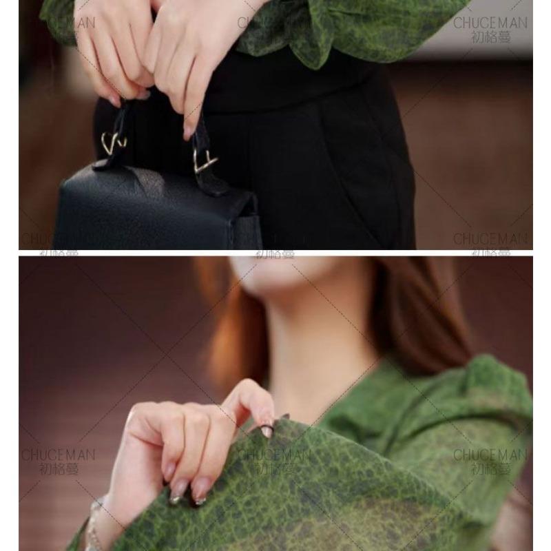 Tištěná Jednoduchá Dámská Košile s Dlouhým Rukávem Jaro Novinka Mašle Volný Zeštíhlující Top