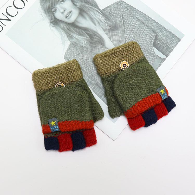 Children's Winter Wool Flip-Top Gloves - Warm, Cartoon Design for Elementary Boys & Girls