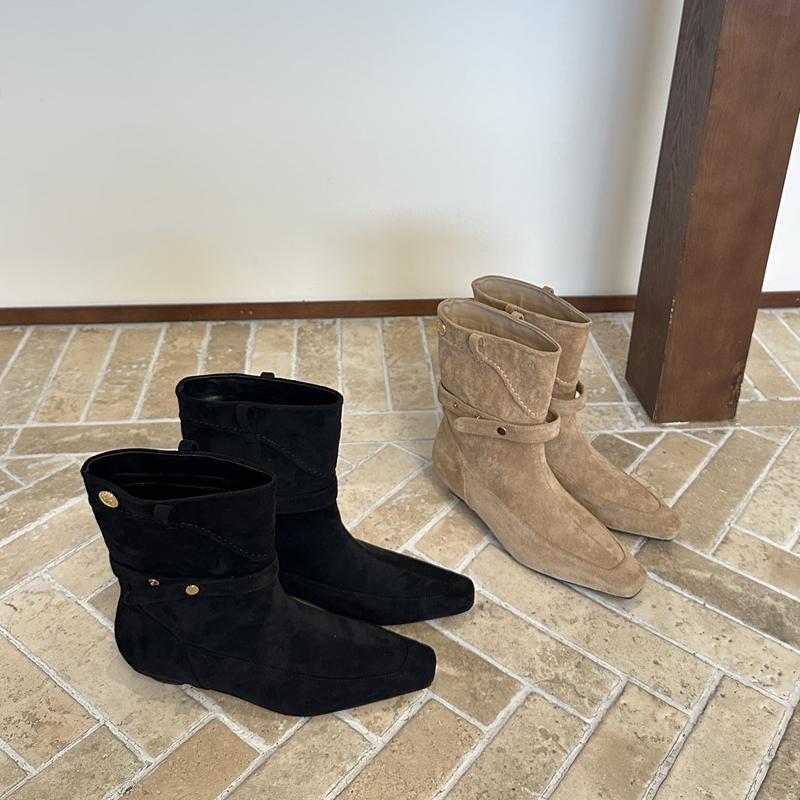 Fashion SUOJIALUN 2025 New Brand Women Short Boots Shoes Fashion Low Wedge Heel Slip On Mid-Calf Boots Shoes Round Toe Dress Pumps Shoes