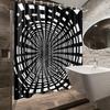 3D Tunnel Design Shower Curtain-Black And White Geometric Pattern, Polyester Fabric With 12 Hooks, Decorative Shower Curtain