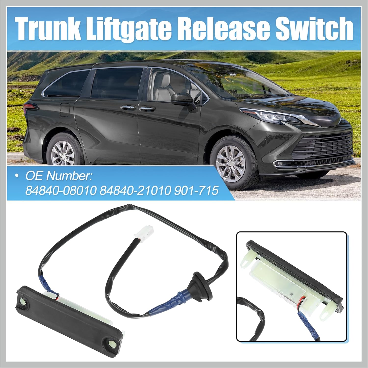 

Trunk Liftgate Release Switch Touch Pad Rear Door Hatch Switch for Toyota Sienna 2004-2010, Black, Push Button, Manual, 2-way, 2 pin