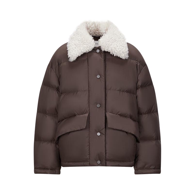 

JZ Anna Kou Women s Waterproof Duck Down Jacket with Spliced Leather Lapel S