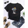 Cartoon Astronauten-Aufdruck T-Shirt, Lässiges Rundhals-Kurzarm-Oberteil für Frühling & Sommer, Damenbekleidung