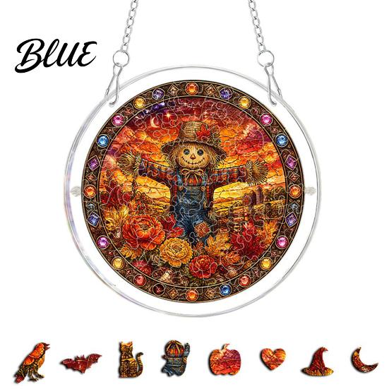 Suncatcher Acrylic Jigsaw Puzzle Suncatcher Stained Glass Style Halloween Skeleton Ghost Stainless Steel
