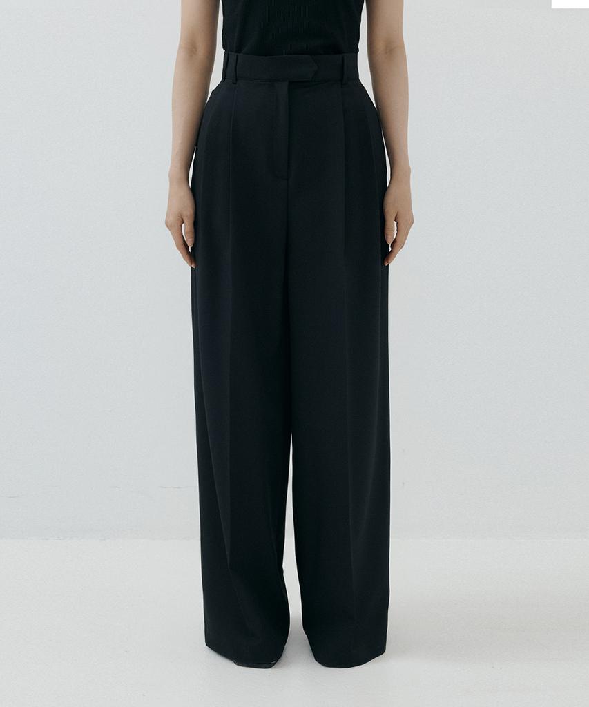 LUCIR ZU Triangle Tab Wide Slacks (Black)